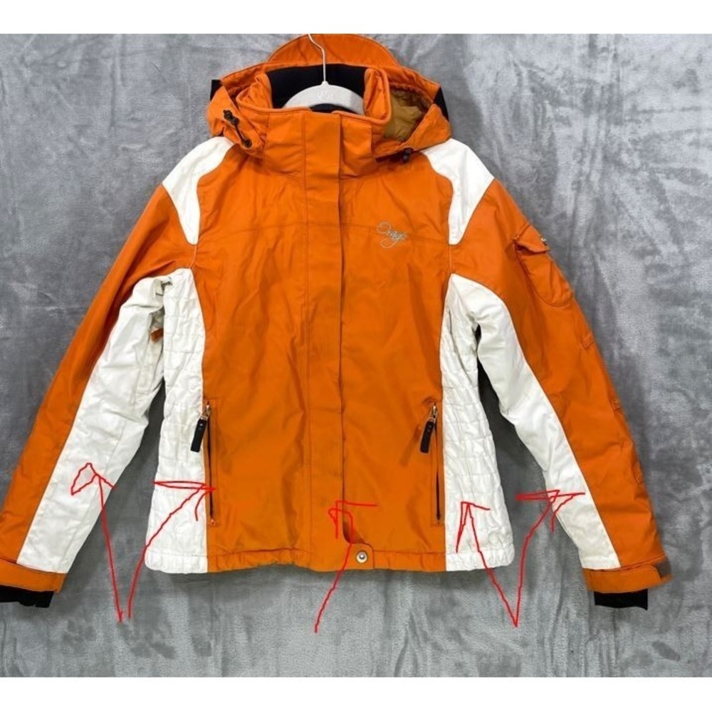 Orage Ski Snowboard Jacket Womens Small Nylon Orange Hooded Winter STAINS! - Picture 3 of 12